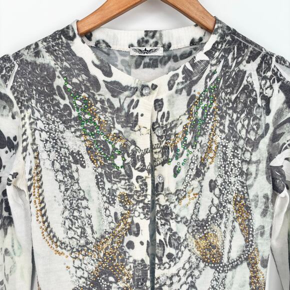 YMI Rhinestone Y2K Jewel Button Chain Pattern Cardigan Size M - Picture 2 of 9